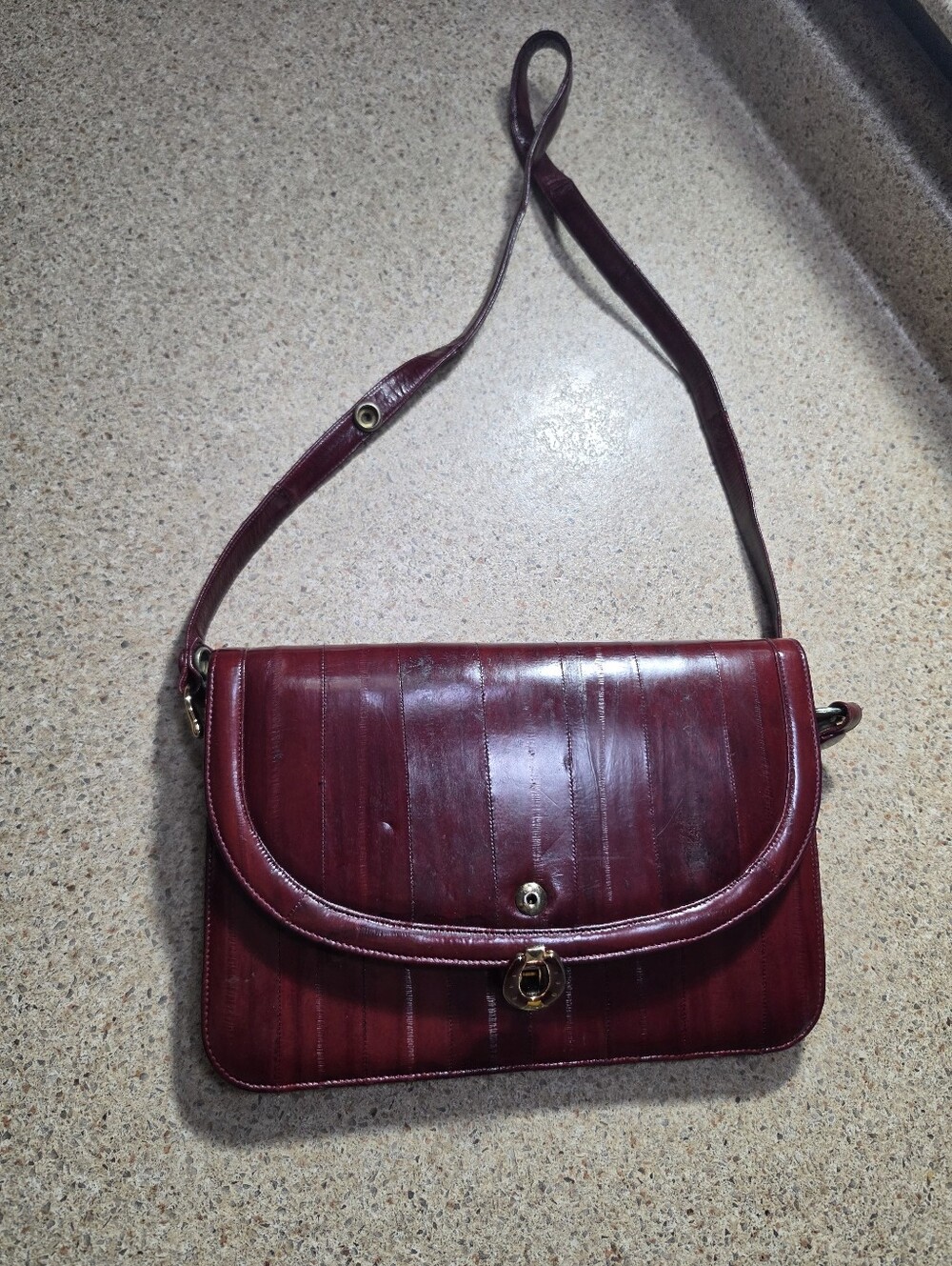 Vintage Eel Skin Envelope Clutch Purse Shoulder Bag with Detachable Strap Brown